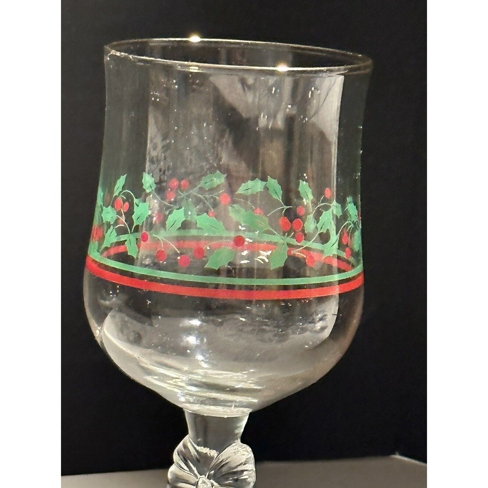 Arby’s Christmas Holly Berry Bow Stem Holly Vtg Goblets Libbey Parfait Bowl Set - Picture 6 of 16